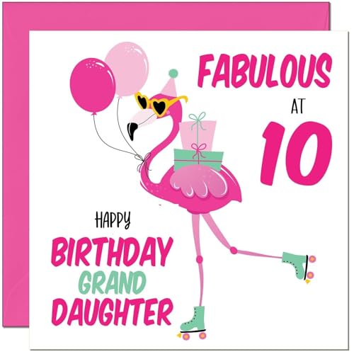 Cute Flamingo Birthday Card for 10 Year Old Granddaughter