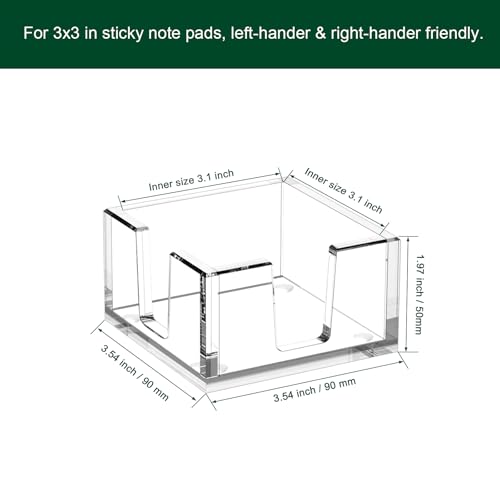 BOSSCASA Acrylic Sticky Note Holder for 3x3 Inch Pads, Clear Desk Organizer