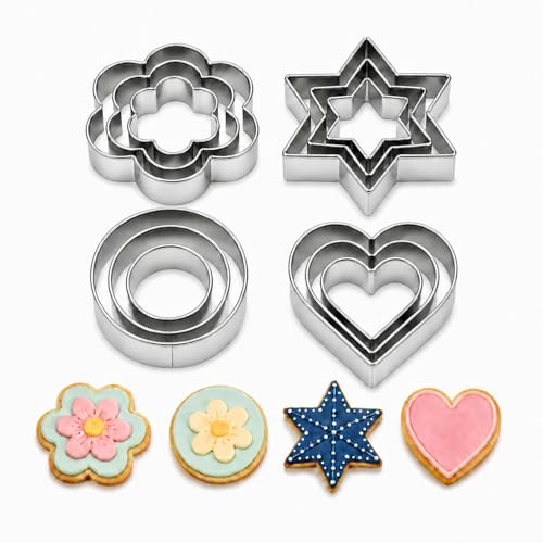 12-Piece Stainless Steel Cookie Cutter Set - Hearts, Stars & Flowers
