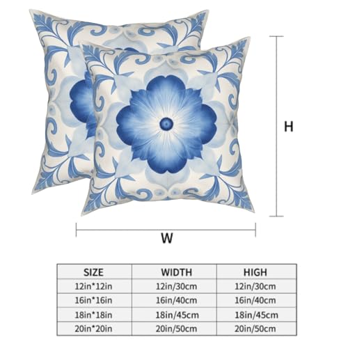 Elegant Blue Floral Throw Pillow Covers - 18x18 Inch Set of 2
