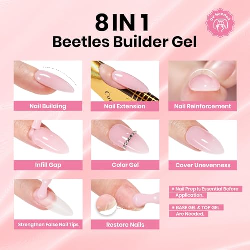 Beetles Clear Builder Gel for Nails - 8-in-1 Nail Strengthening & Apex Building Gel