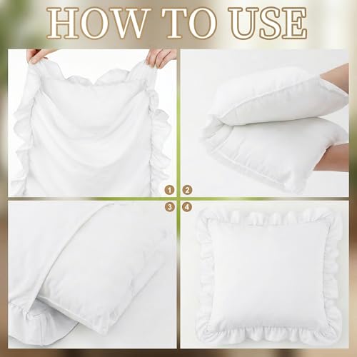 White Ruffle Throw Pillow Covers - Set of 2 Cushion Cases 18x18 inches