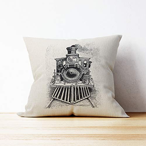 Beige 18x18 Train Pillow Cover - Themed Room Decor, Gift for Train Lovers