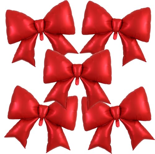 38 Inch Red Bow Balloons - 5 Pack Giant Party Decorations for Birthday & Weddings