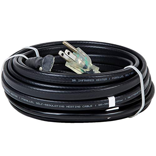 Dr Infrared Heater DR-9RC1018 Heating Cables for Pipes and Roof De-Icing, Self-Regulating with Built-in Thermostat, 120V,12W/ft, 216W, 18FT