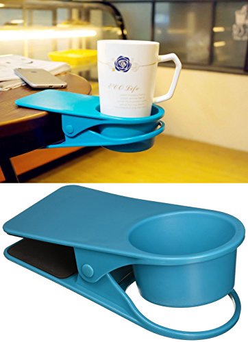 Enbar Blue Drink Cup Holder Clip for Desk - Spill-Proof Beverage & Stationery Organizer