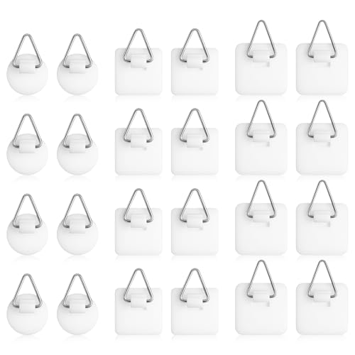 24 Pcs Self-Adhesive Picture Hangers - Invisible Wall Hooks in 3 Sizes