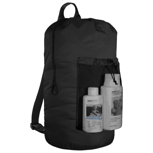 Large Backpack Laundry Bag with Shoulder Straps - Durable Polyester Hamper for College & Travel (Black)