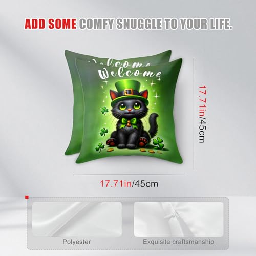 St. Patrick's Day Cat Paw Pillow Covers - Set of 2, 18x18 Inch
