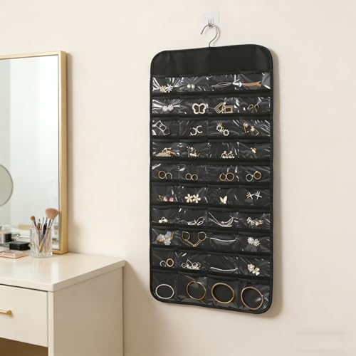 80-Pocket Double-Sided Hanging Jewelry Organizer for Closet Wall Door