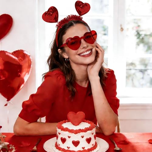 Valentines Day Heart Headband and Heart Sunglasses Set Red Accessories