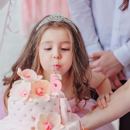 Pink Number 5 Crown Candle - Princess Birthday Decor