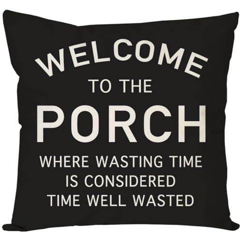 Farmhouse Throw Pillow Cover 18x18 Black - Welcome to the Porch