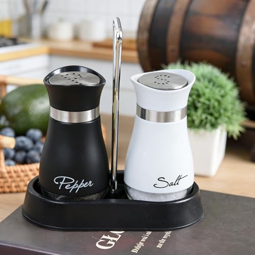 Wartter 2-Piece Salt and Pepper Shaker Set with Holder - Black & White