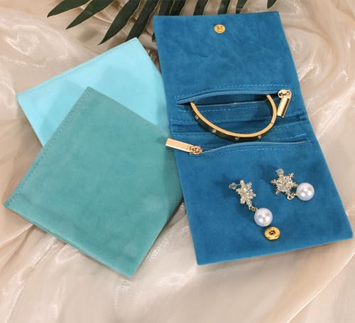 Blue Velvet Jewelry Pouches - 3pcs Mini Travel Storage Bags