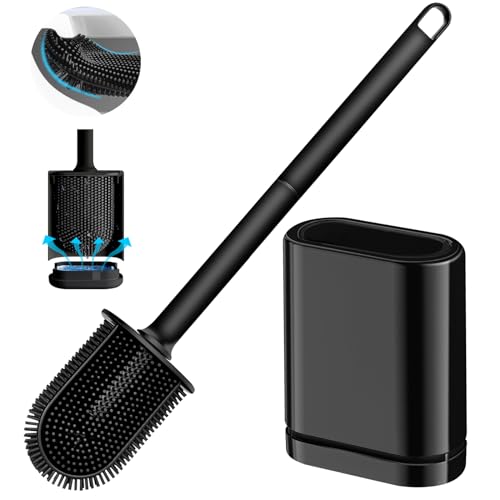 MUZHIYA Silicone Toilet Brush and Holder Set - Wall Mounted & Ventilated