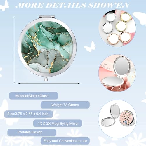 LONNAONE Compact Mirror, 2X Magnifying Pocket Mirror - Silver Jade Green Marble