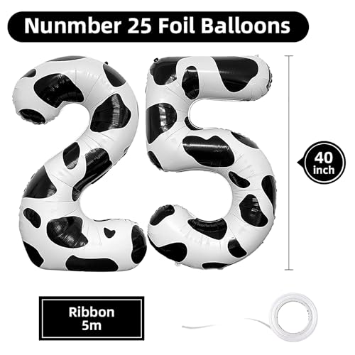 40 Inch Black and White Number 25 Foil Balloons for Celebrations