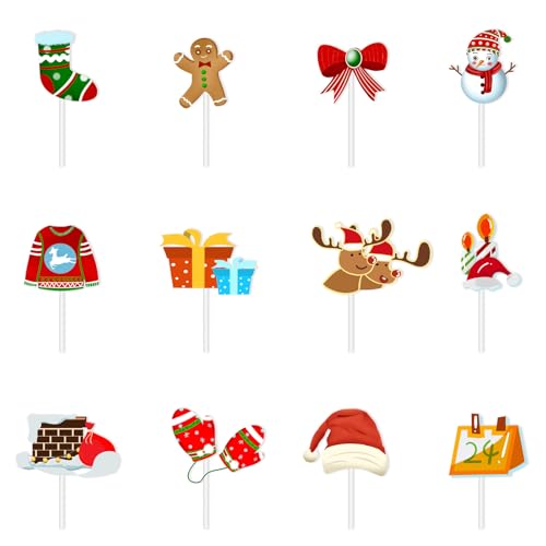 12-Pack Christmas Cupcake Toppers - Festive Cake Decorations