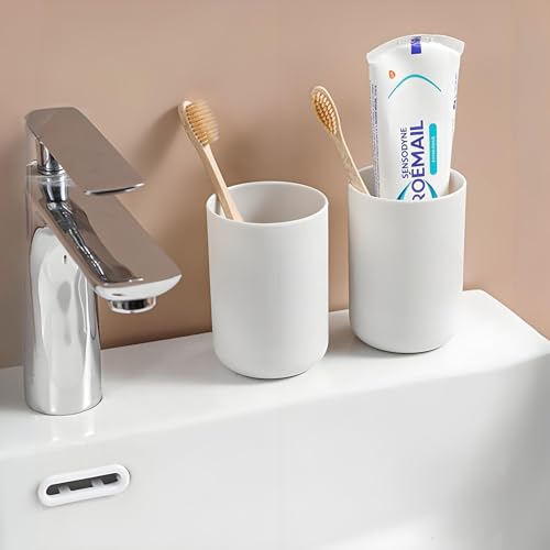 HUAMIAODI 2-Piece Bathroom Toothbrush Holder Tumbler Set, 300ml Plastic Cups