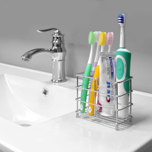 Linkidea Small Silver Wall Mount Toothbrush Holder - 5 Slots Stainless Steel Organizer for Bathroom