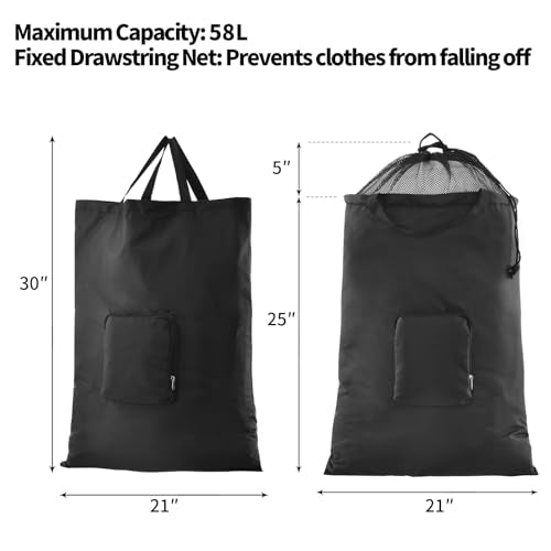 JHX Foldable Travel Laundry Bags - 2 Pack with Drawstring & Handles