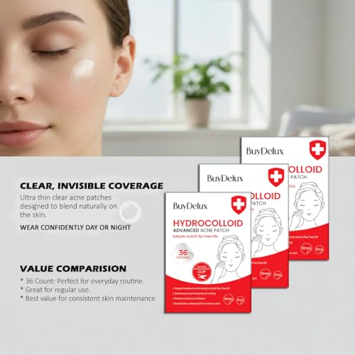 Acne Healing Patches - Hydrocolloid Pimple Patches with Salicylic Acid & Tea Tree Oil, 36 Count
