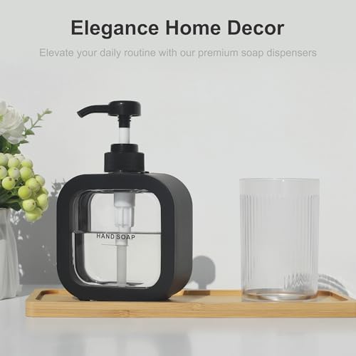 Black Hand & Dish Soap Dispenser - Modern Plastic Pump with Labels