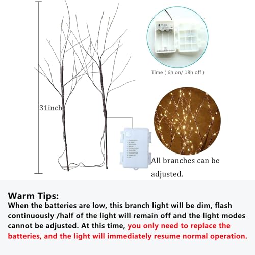 Lighted Prelit Twig Branches with Timer - Brown Warm - 31 Inch Christmas Decor