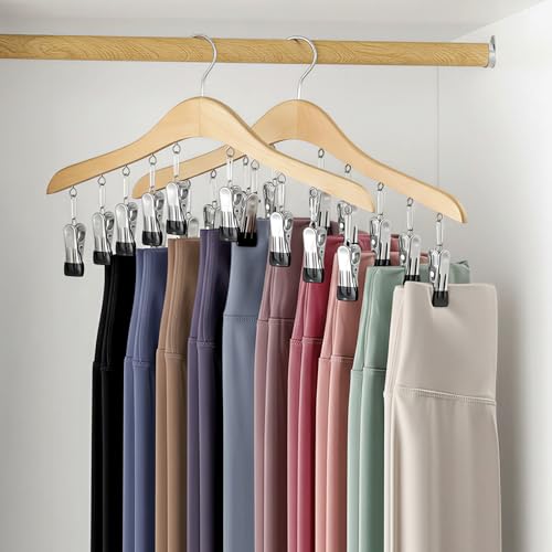 Snuvid Wooden Legging Organizer - 2 Pack Hanging Closet Hangers with 20 Clips