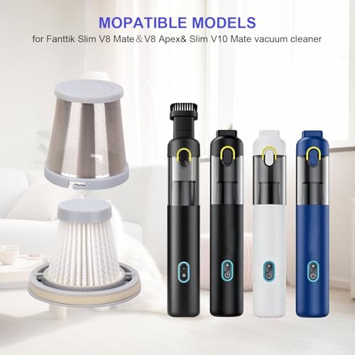 Vacuum Filter Replacement for Fanttik Slim V8, V10 - 5 Washable HEPA + 1 Pre-Filter