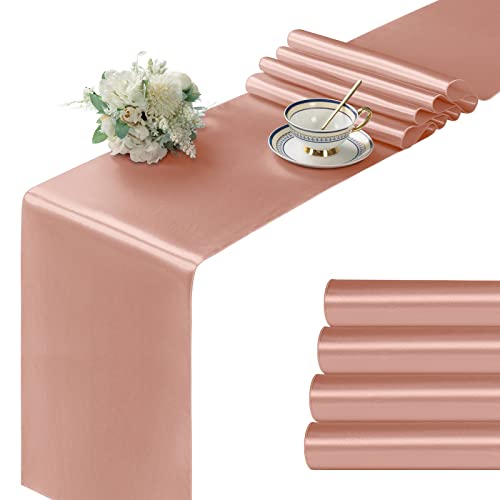 Manyshofu Rose Gold Satin Table Runner 12x72 Inches - 4 Pieces