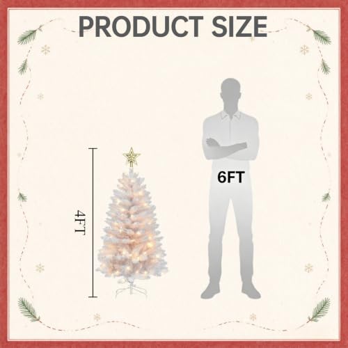 4FT White Artificial Christmas Tree with Warm White String Lights - Small Holiday Tree - Dream Loom - White Variation