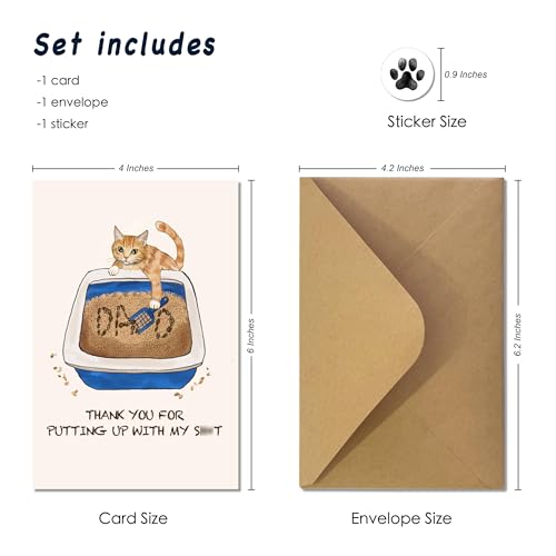 Funny Cat Dad Greeting Card with Envelope and Sticker 4x6