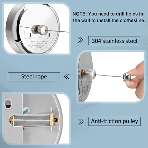 Clatoon Retractable Clothesline - 9ft Adjustable Stainless Steel