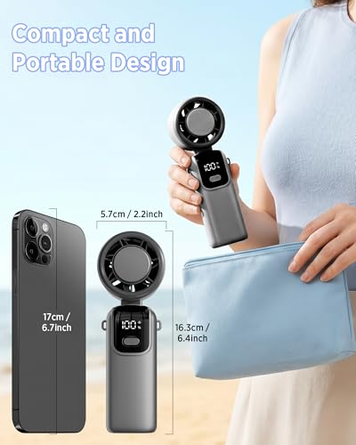 COZOME Dark Portable Handheld Fan, 100 Speeds Mini Fan with LED Display, 12H Cooling & 3000mAh Battery