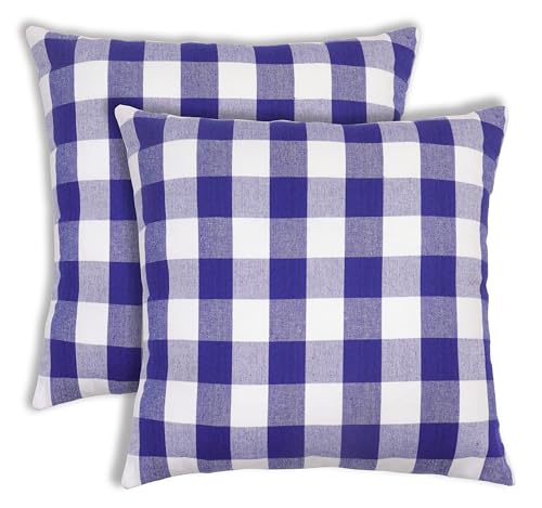 Buffalo Plaid Pillow Covers 18"x18" - Blue & White (Pack of 2)