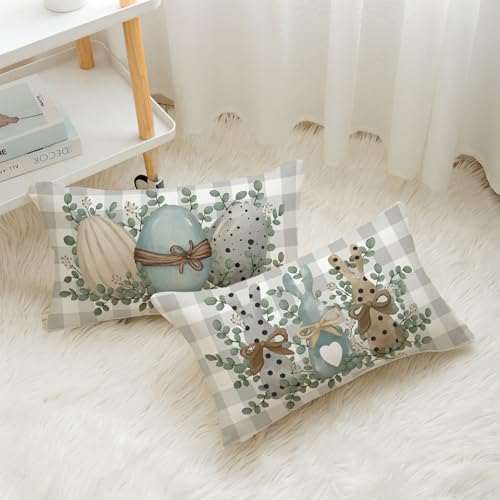 Easter Pillow Covers 12x20 (Set of 2) with Bunny & Eucalyptus Design