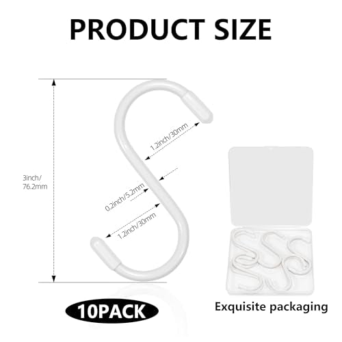 Tingheng 3-Inch Vinyl Coated S Hooks - Heavy Duty Non-Slip White (10 Pack)