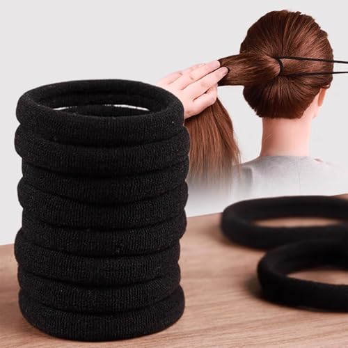 Black Hair Ties 200PCS - Seamless No Damage Elastic Hair Bands for Thick Hair