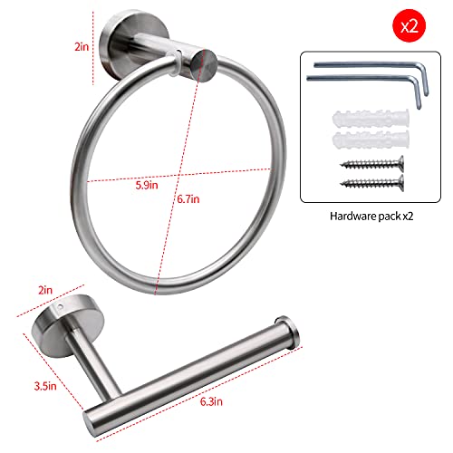 Mdvora 2pcs Brushed Nickel Bathroom Hardware Set: Towel Ring & TP Holder