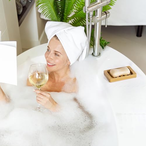 Natural Bamboo Soap Dish Holder 2 Pack - Self-Draining Wood Bathroom & Kitchen Tray