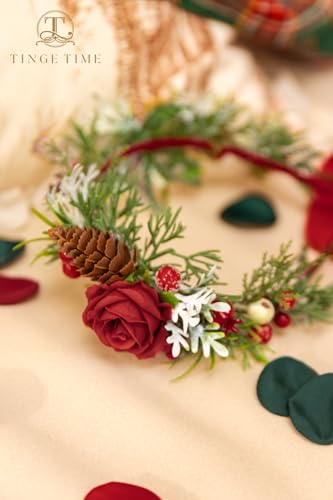 Christmas Red Artificial Flower Basket Set with Rose Petals & Flower Crown - Wedding Decor