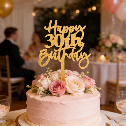 Happy 30th Birthday Cake Topper - Gold Acrylic Decoration