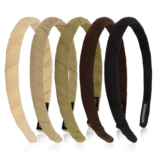 WHAVEL Thin Fabric Headbands for Women 5-Pack Non-Slip Hair Bands