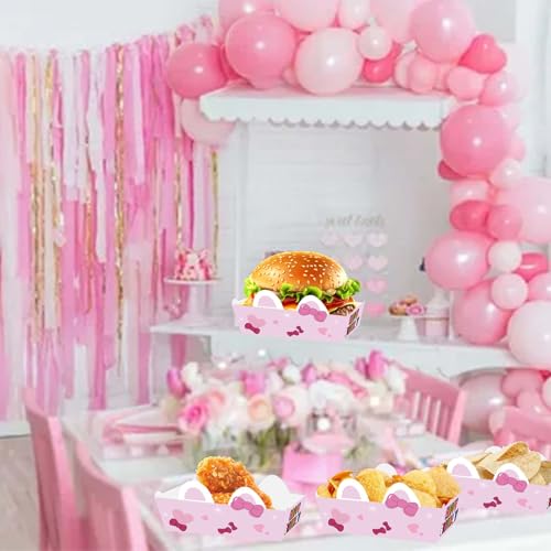 24PCS Pink Cat-Themed Party Food Trays – Disposable Serving Trays