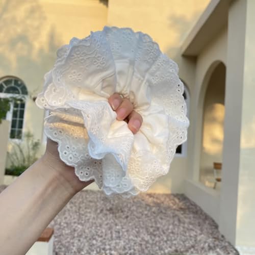 White Lace Hair Scrunchies for Women - Extra Large Ponytail Holder