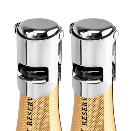Aertyzeen 2-Pack Champagne Stoppers, Silver Stainless Steel Airtight Seal