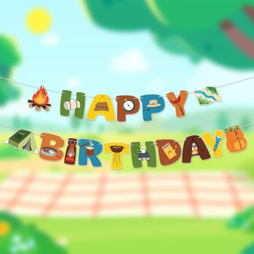 Hxezoc Camping Happy Birthday Banner Garland Outdoor Adventure Party Decor