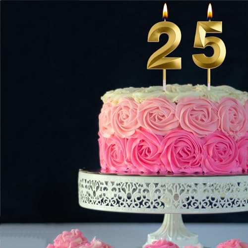 Elegant 25th & 52nd Birthday Candles - Smokeless Number Toppers